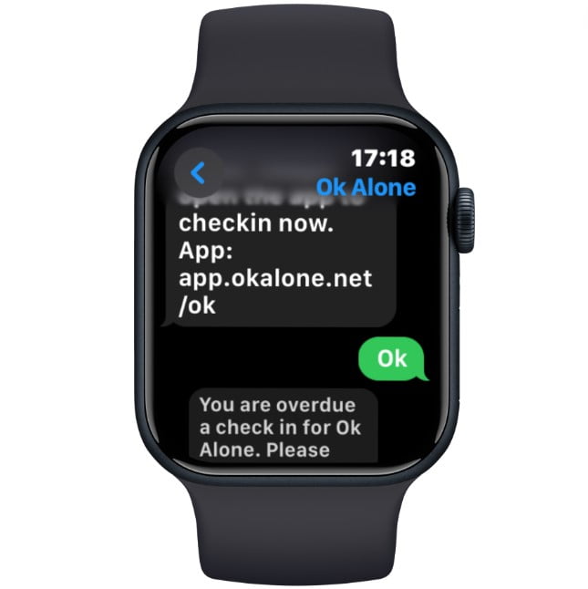Ok Alone lone worker app on a apple watch