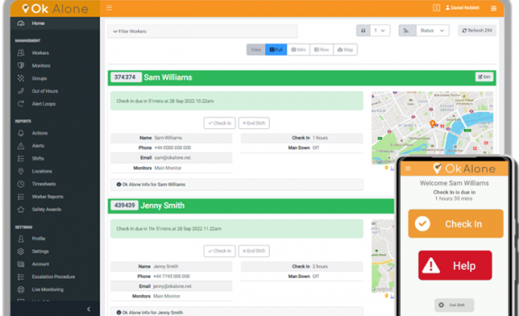 lone worker dashboard and phone